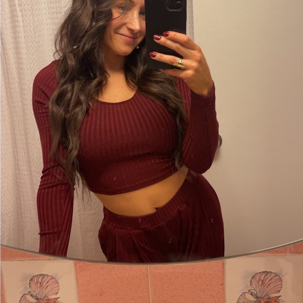 Long Sleeve Maroon Matching Set